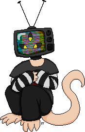 a pixellated drawing of a humanoid with a tube television instead of a head